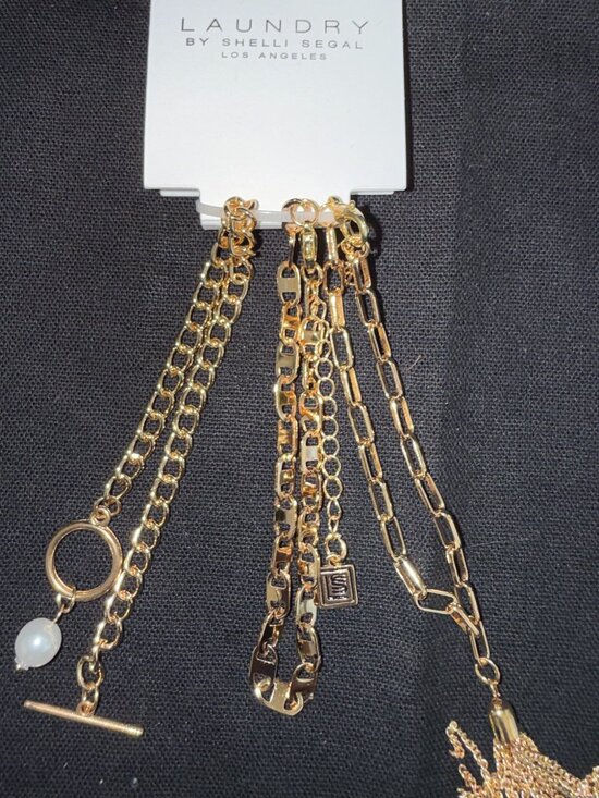 Laundry By Shelli Segal Jewelry - Designer Bracelets-Laundry by Shelli Segal-Triple Strand Gold Tone with Pendant